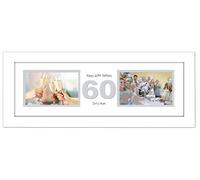 60th Birthday Photo Frame Sixtieth Gift Takes Two 6”x4” Landscape Photos 1226A (White Finish Frame White Mount Grey Inside)