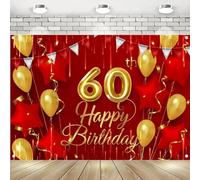 60th Birthday Photography Backdrop Print Wall Decorations Backdrop Party Background Decorations Red Gold Women Men Happy 60 Years Old Bday Background Decoration