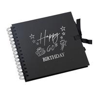 60th Birthday Present Black Scrapbook, Guest Book, Photo album silver Script