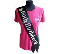 60th Birthday Sash - 60 Star Birthday Sash - Beautiful Quality Black Ribbon and Holographic Silver Font 60th Birthday Sash
