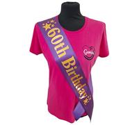 60th Birthday Sash - 60 Star Birthday Sash - Beautiful Quality Purple Ribbon and Holographic Gold Font 60th Birthday Sash