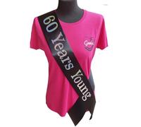 60th Birthday Sash - 60 Years Young Sash - Beautiful Quality Black Ribbon and Holographic Silver Font 60th Birthday Sash