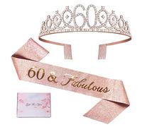 60th Birthday Sash and Tiara for Women, 60th Birthday Gifts for Women 60th Rose Gold Birthday Sash Crown 60th Birthday Decorations for Women 60th Birthday Party Favors