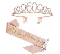60th Birthday Sash and Tiara Set Rose Gold Birthday Sash Crown Birthday Party Favors Supplies for Girls Birthday Party