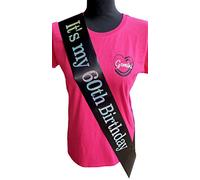 60th Birthday Sash - Its my 60th Birthday Sash - Beautiful Quality Black Ribbon and Holographic Silver Font 60th Birthday Sash