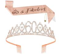 60th Birthday Sash Tiara - Rose Gold Queen Tiara and for Women, Rhinestone Crown Kit for 60th Birthday Gifts, Crystal Satin Sash for 60 Years