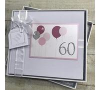 60TH Birthday. Special Occasion. Guest Book. Pink Balloons Design. Hand Finished by WHITE COTTON CARDS (BALP60G)