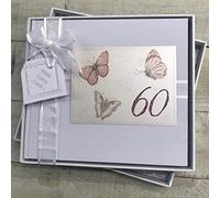 60TH Birthday. Special Occasion. Guest Book. Vintage Butterflies Design. Hand Finished by WHITE COTTON CARDS (VB60G)