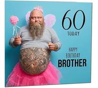 60th Brother Funny Birthday Card - Bearded Man Bros Funny Brothers Birthday Card for 60 Year old Sixty Sixtieth