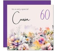 60th Cousin Birthday Card - Purple Floral Cousin's Birthday Card for 60 Year old Sixty Sixtieth