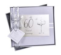 60th Diamond Anniversary, Guest Book, Champagne Glasses | 60th Anniversary Keepsake Book | Hand-Finished Champagne Glasses Plaque | Gift Boxed & Ribbon Tied | Guest Book for Couples