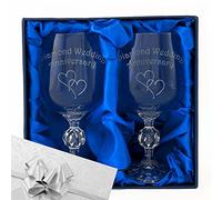 60th Diamond Wedding Anniversary Crystal Wine Goblets in Gift Box Engraved Gift Wrap and Ribbon