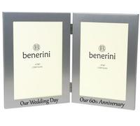 60th Diamond Wedding Anniversary Double Photo Frame - 'Our Wedding Day' & 'Our 60th Anniversary' - 4x6 inches