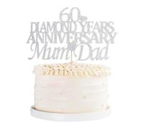 60th Diamond Wedding Cake Topper Glitter Sliver 60 Wedding Anniversary Mum & Dad Cake Topper for 60th Anniversary Celebration Party