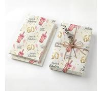 60th Fabulous 1966 Champagne Birthday Wrapping Paper Folded Sheets, 120GSM Thick Kraft Wrapping Paper for Women, Pink Gold 60th Print Present Packaging for Wife Mom, Two Pack