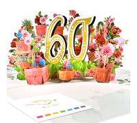 60th Flower Birthday Pop Up Card for Women - Elegant 3D Garden Scene with Roses, Butterfly, Sparkling Gold “60” - Floral Milestone Greeting Card for Her - Includes Envelope and Blank Note