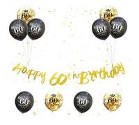 60th Happy Birthday Decorations Kit, 12 PCS Black Gold Birthday Party Decorations with Happy 60th Birthday Banner Bunting, 12Inch Happy 60th Birthday Confetti Balloons for 60th Birthday Party Decor