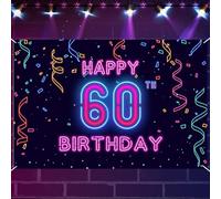 60th Neon Glow Happy Birthday Banner Let’s Glow Banner Backdrop Decorations for Girls Boys Women Men Cheer to 60 Years Neon Themed Birthday Party Photography Background Glow Party Supplies