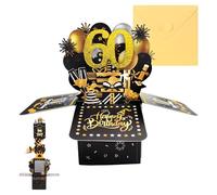 60th Pop Up Birthday Cards for Women Greeting Birthday 3D Pop Up Black Gold Greeting Card with Note and Envelope for Mom Aunt Wife (60th)