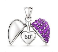 60th Purple Love Heart Charm Bead Necklace Pendant 925 Sterling Silver for Pandora Moment Bracelets - 60 Birthday Her Girls Women - Gift Box