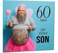 60th Son Funny Birthday Card - Bearded Man Joke Funny Sons Birthday Card for 60 Year old Sixty Sixtieth