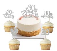 60th Wedding Anniversary Cake Topper 13PCS 1 Large 12 Small Inserts for Diamond Celebration Party Decorations (13, 30th Silver, One Size)