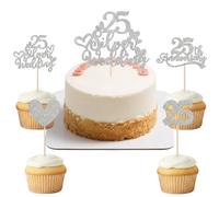 60th Wedding Anniversary Cake Topper 13PCS 1 Large 12 Small Inserts for Diamond Celebration Party Decorations (13, 25th Silver, One Size)