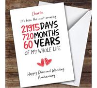 60th Wedding Anniversary Card Personalised The Most Amazing Days Months Years | Custom Card Personalised Cards, For Husband, For Wife, Him, Her, Anniversary, 60th