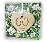 60th Wedding Anniversary Card - Premium Diamond Wedding Anniversary Card with Wooden Heart Keepsake for Husband, Wife, Couple, Thoughtful Gift to Celebrate Milestone (60th Diamond Anniversary)