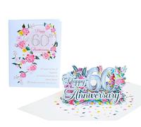 60th Wedding Anniversary Cards Diamond | Pop Up 3D Valentines Mothers Day Birthday Thank You Card (Size 15x20 cm - Happy 60th Anniversary Card)