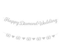 60th Wedding Anniversary Decorations,Happy Golden Wedding Anniversary Decorations,Happy Anniversary Banner Whit Gold Heart Number 60 Bunting Glitter Hearts Garland,for 60th Birthday Wedding Party (C)