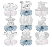 60th Wedding Anniversary Honeycomb Centerpiece Table Decorations, Silver Diamond Wedding Anniversary Honeycomb Table Topper Honeycomb Centerpiece Cheers to Happy 60th Wedding Anniversary Birthday