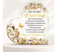 60th Wedding Anniversary Plaque Gifts Diamond Anniversary Present 10cm x10cm 60th Acrylic Heart Keepsake for Wife Husband Parents