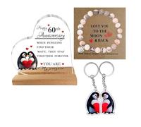 60th Wedding Anniversary Plaque Gifts for Couples - Unique 60th Anniversary Plaque Gifts - Romantic Penguin Figurine and Love Keepsake Set for Women Wife Her Parents
