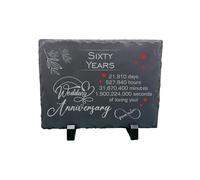 60th Wedding Anniversary Slate - Handcrafted Natural Stone Plaque with Stand - Romantic Sixty Year Keepsake - 21,910 Days of Love - Forever in Love Design - 20cm x 15cm