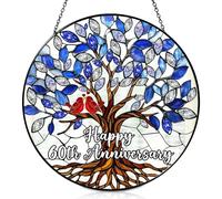 60th Wedding Anniversary Suncatcher, Diamond Anniversary Window Hanging with Tree of Life Design, Acrylic 20cm with Metal Chain, 60 Year Anniversary Romantic Gifts for Parents Grandparents