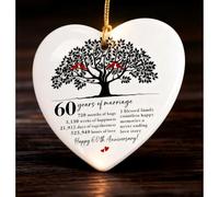 60th Wedding, Ceramic Hanging Decor for Couples - Diamond Anniversary Keepsake with Heart Design, Elegant Home Accessory for 60 Years Marriage Celebration
