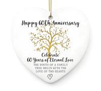 60th Wedding, Ceramic Heart Shaped Hanging Ornament, Elegant Diamond Anniversary Keepsake for Couples, Parents, Grandparents