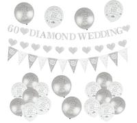 60th Wedding Party Balloon Set, Sliver 60th Wedding Diamond Anniversary Decorations Banner, Glitter Anniversary Banners Balloons Bunting Flag Balloons for Party Supplies