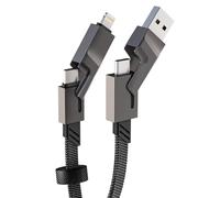 60W 4-in-1 USB C Fast Charging Cable with Data Sync, MFi Certified Flat Braided Apple Car Play Cord & Android Auto USB C Cable Combo Lightning/Type C/USB A Ports for iPhone 15/14/13 Android Laptop,3ft