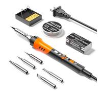 60W Adjustable Temperature Soldering Iron Kit - 9-in-1 With 5 Tips, Solder Wire Stand for Soldering and Repair