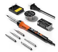60W Adjustable Temperature Soldering Iron Kit - 9-in-1 With 5 Tips, Solder Wire Stand for Soldering and Repair
