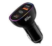 60W Dual Port Car Charger with PD30W and .0 Fast Charging Support for 12V 24V Vehicles and Mobile Devices (Black)