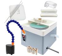 60W Portable Glass Grinding Tool Kit with Diamond Bit, Grit Discs, Water Circulation Pump & Angle Tool, 4200 RPM Stained Glass Grinder for Stained Glass DIY, Ceramics Crafts(Gray)