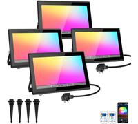 60W RGB Floodlights, NATPOW Flood Lights Outdoor Smart Colour Changing, LED Garden Security Lights with Remote&APP Control IP66 2Packs Wall Lights for Garden Landscap, Stage Halloween Party Decoration