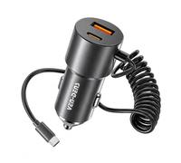 60W USB C Car Charger, 2-Port USB-C & USB-A Cigarette Lighter with Coiled Cable Fast Charging for Samsung Galaxy S26 (Plus) (Ultra) / S25 FE (Edge) (Plus) (Ultra) / S24 S23 S22 S21 / Plus/Ultra/FE / +