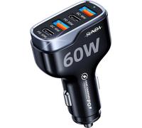 60W USB C Fast Car Charger, 4-Ports Car Charger Adapter, Dual Type C PD30W/PPS30W Compatible with iPhone15/14 Pro/Max/iPhone13/Galaxy/SamsungS23, Dual