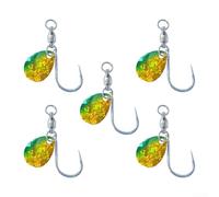 60x Barbless Fish Hooks Tied to Nylon for Coarse(Gold-Green 3/0#)