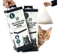 60x Large Cat Litter Tray Liners with Drawstrings - Easy Pull-up, Fits most Kitten & Cats Trays Liner - Disposable Waste Bags - Portable, Leakproof, Poop, Travel (82cm x 42cm) (Pack of 2, Large)