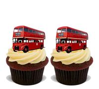 60x RED LONDON BUS Premium Edible Stand Up Rice Wafer Cup Cake Toppers D2 BUSES